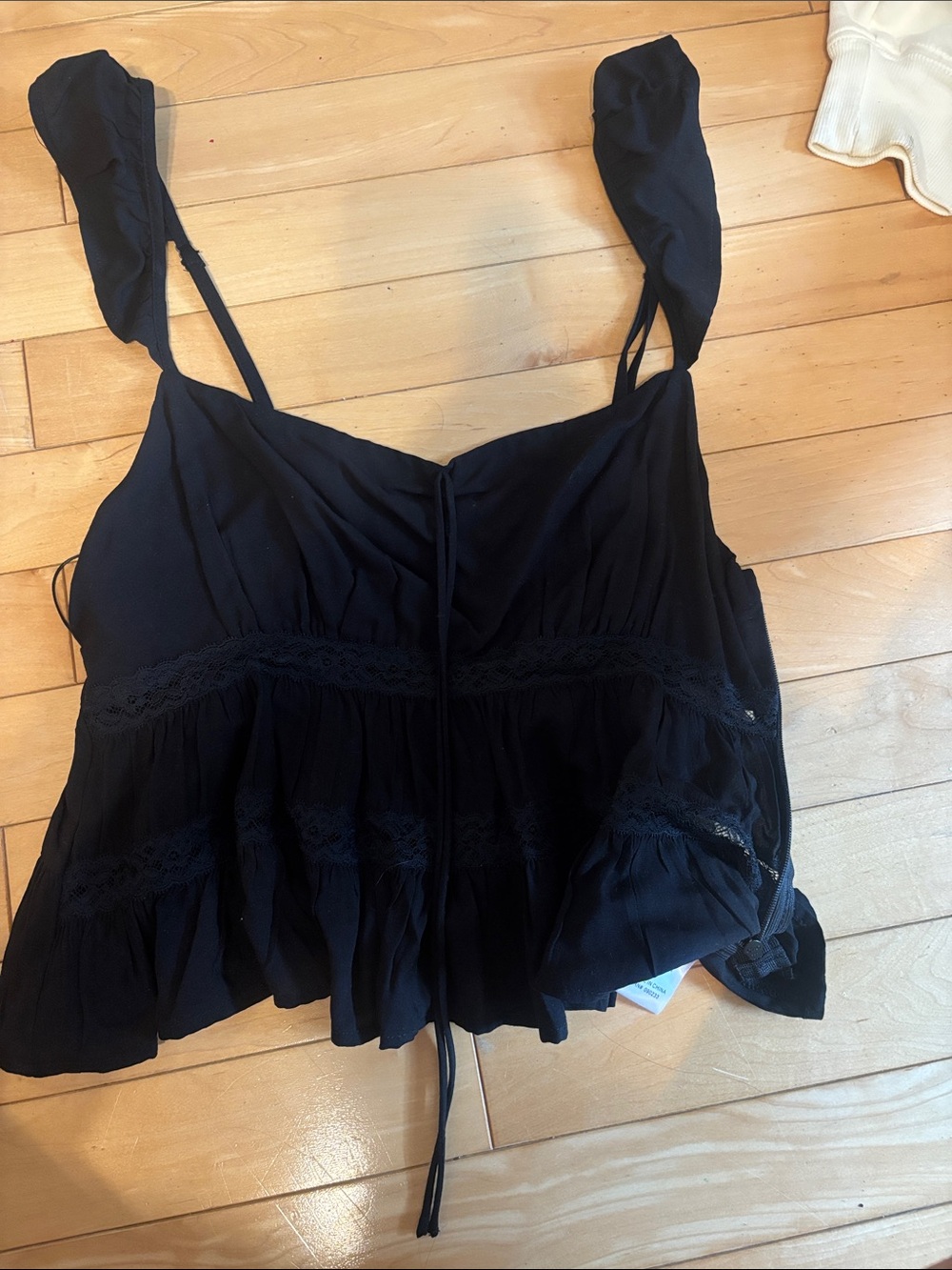 La Hearts Black Lace-Trim Peplum Camisole